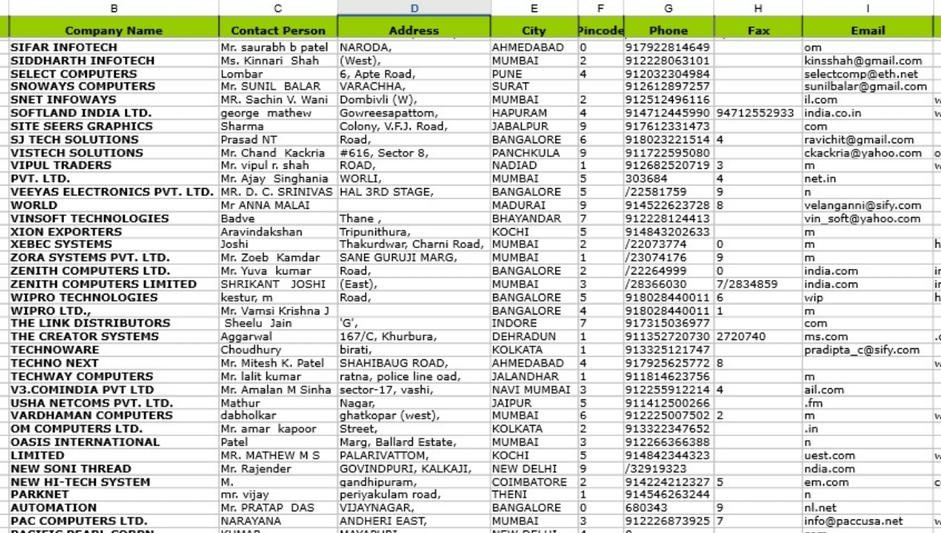 Organized Pan India Database Excel Sheet Screenshot 1